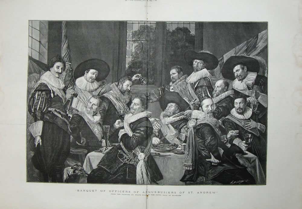 Old Antique Print 1894 Banquet Officers Arquebusiers St Andrew Haarlem 19th