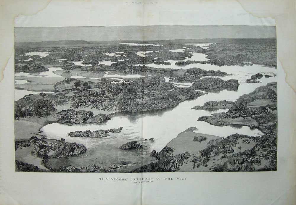 Original Old Antique Print 1884 Second Cataract River Nile Egypt Fine Art 19th