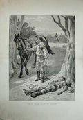 Old Antique Print 1889 Bush Life Australia Dead Man Horse Small Fine Art 19th