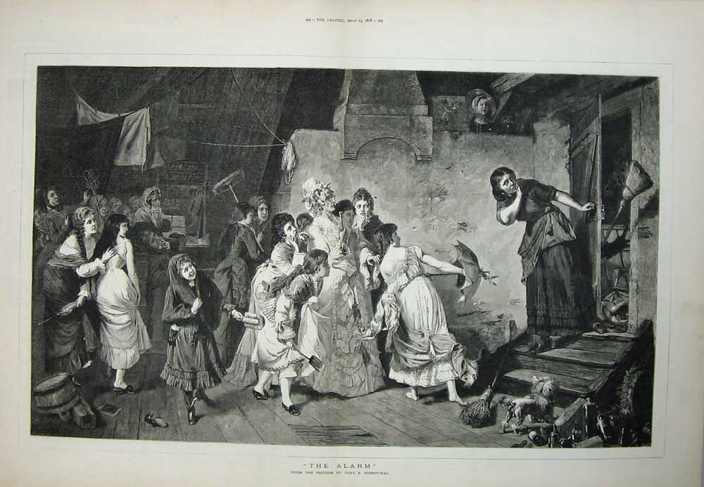 Old Antique Print 1878 Women Children House Home Dogs Rosenthal Fine Art 19th
