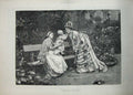 Old Antique Print 1876 Firmin Girard Women Garden Ladies Little Girl Art 19th