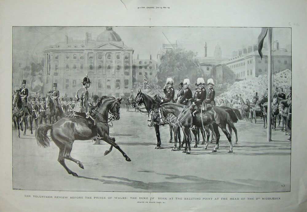 Old Antique Print 1899 Voluteer Review Prince Wales Duke York Middlesex 19th