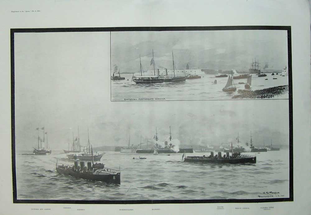 Old Antique Print Ships Mistress Sea 1901 Majestic Hagen Victoria Albert 20th