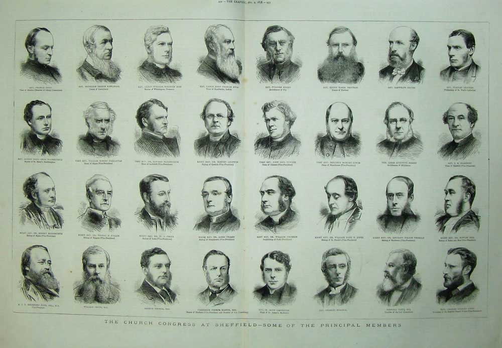 Antique Old Print 1878 Church Congress Sheffield Men Thomas Harvey Mappin 19th