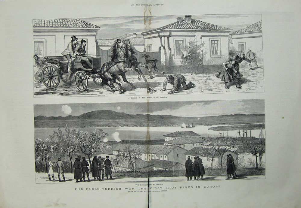Old Antique Print 1877 Russo-Turkish War Ibraila Europe Cannoning Sier 19th
