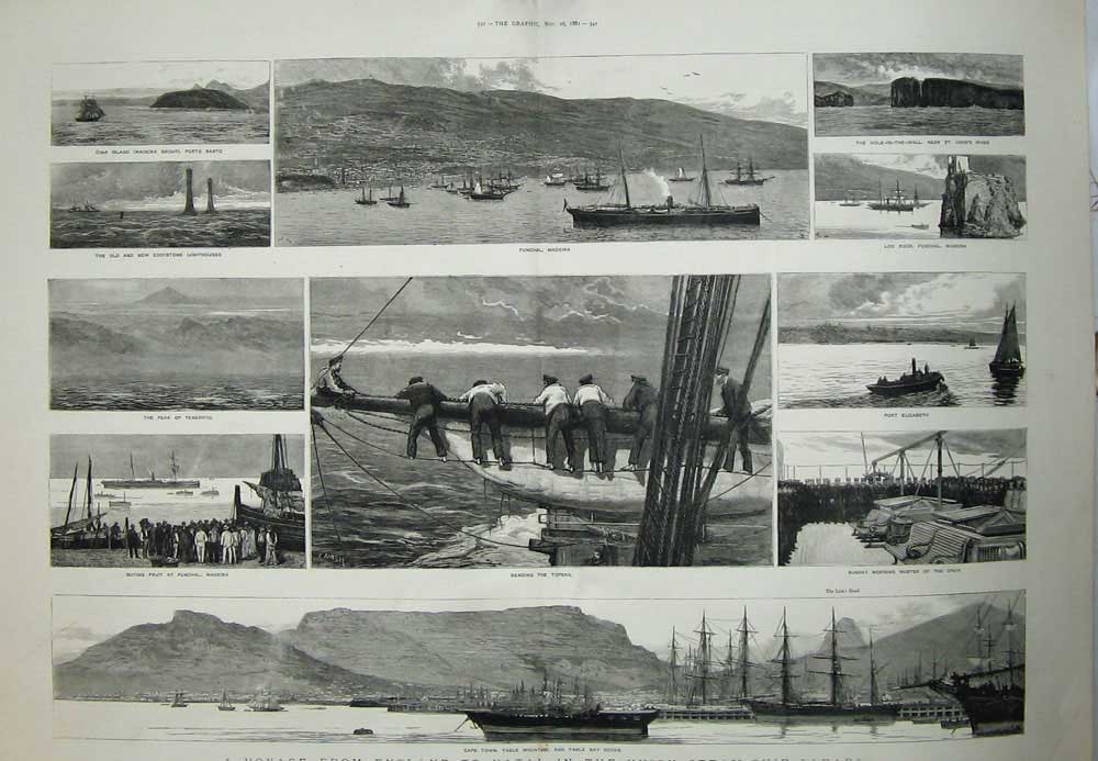Old Antique Print Voyage England Natal Union Steam Ship Arab 1881 Africa 19th