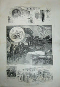 Original Old Antique Print 1901 Holidays Horses Carriage Birdge Tunnel Houses