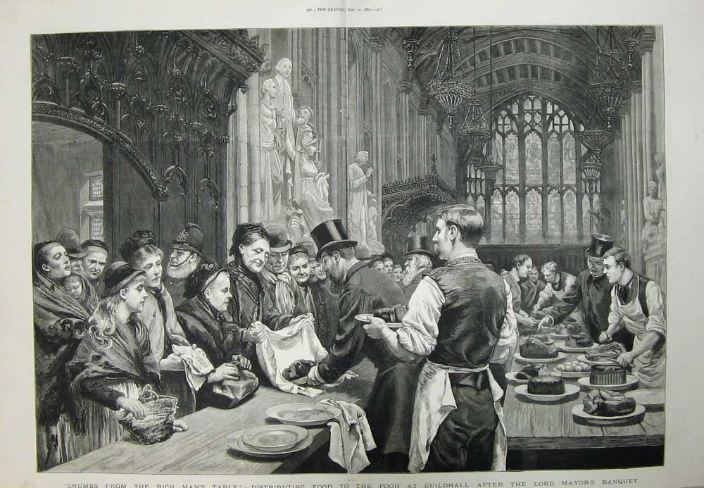 Old Antique Print 1883 Food Poor Guildhall Lord Mayors Banquet Fine Art 19th