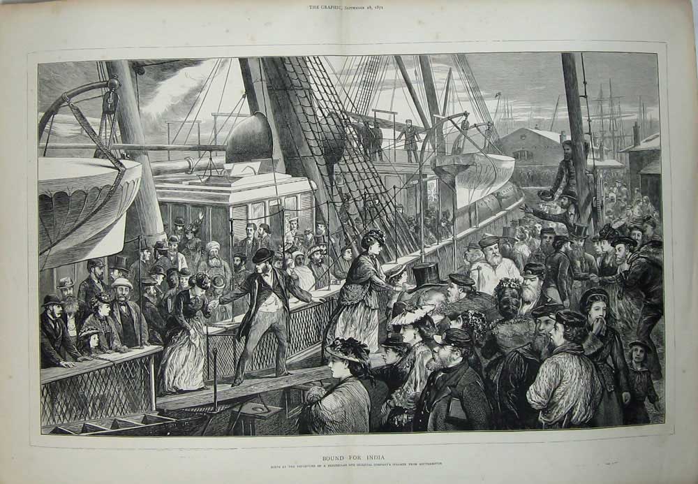 Old Antique Print 1872 Ship Penninsular Oriental Company Steamer England 19th