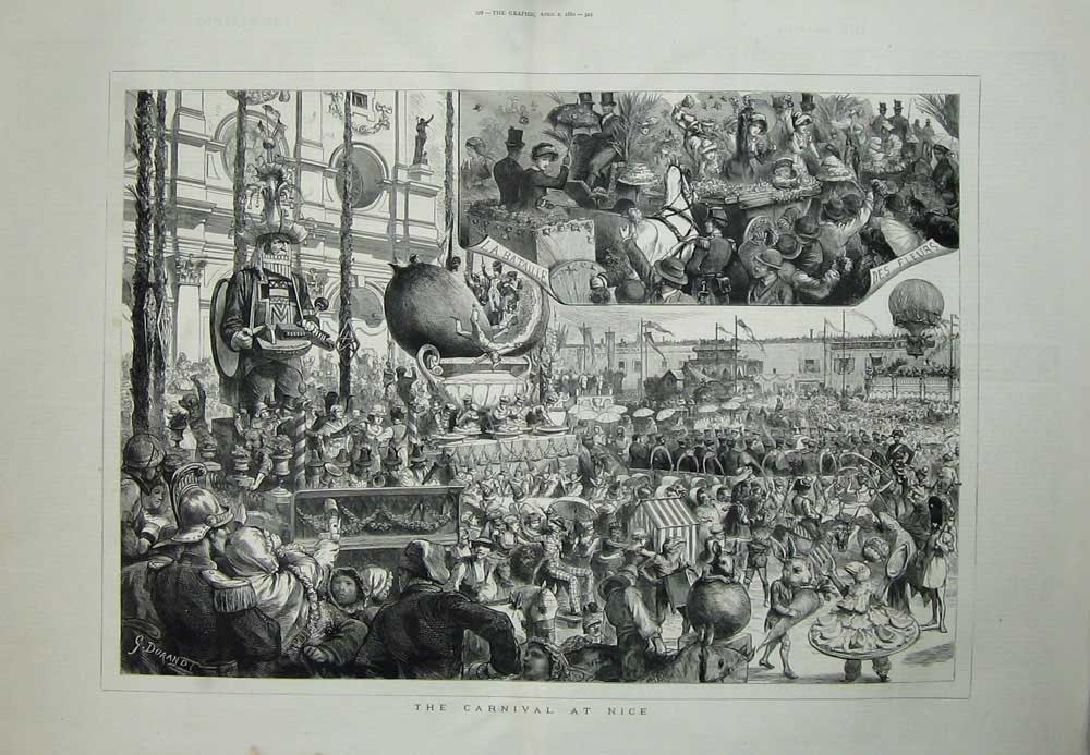 Original Old Antique Print 188 Carnival Nice France Costumes Entertainment