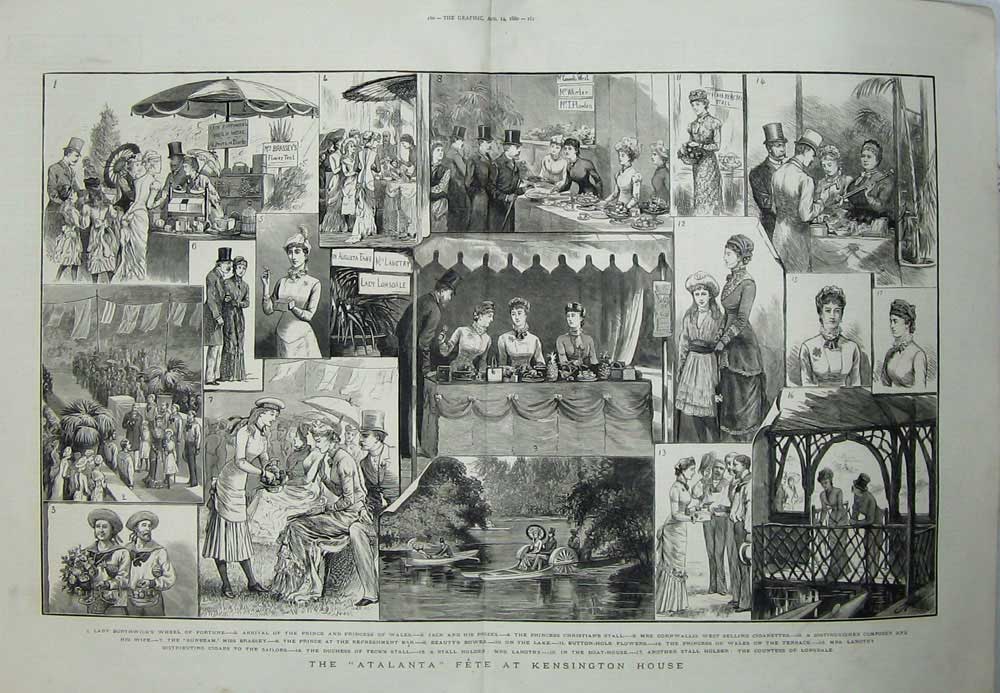 Antique Old Print Atalanta Fete Kensington House London 1880 Prince Wales 19th