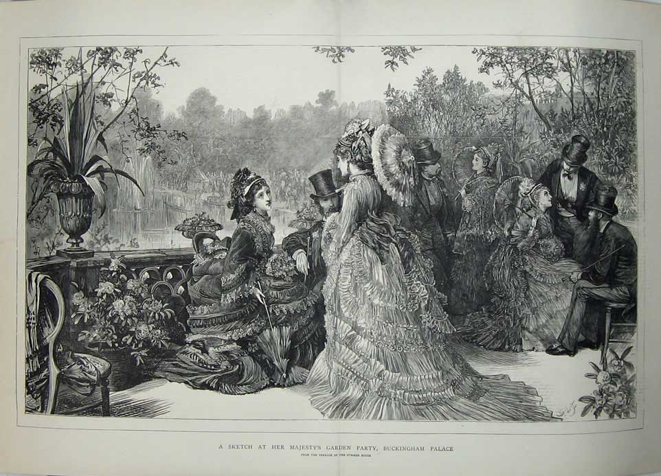 Old Antique Print Her Majesty Queen Garden Party Buckingham Palace 1871 19th