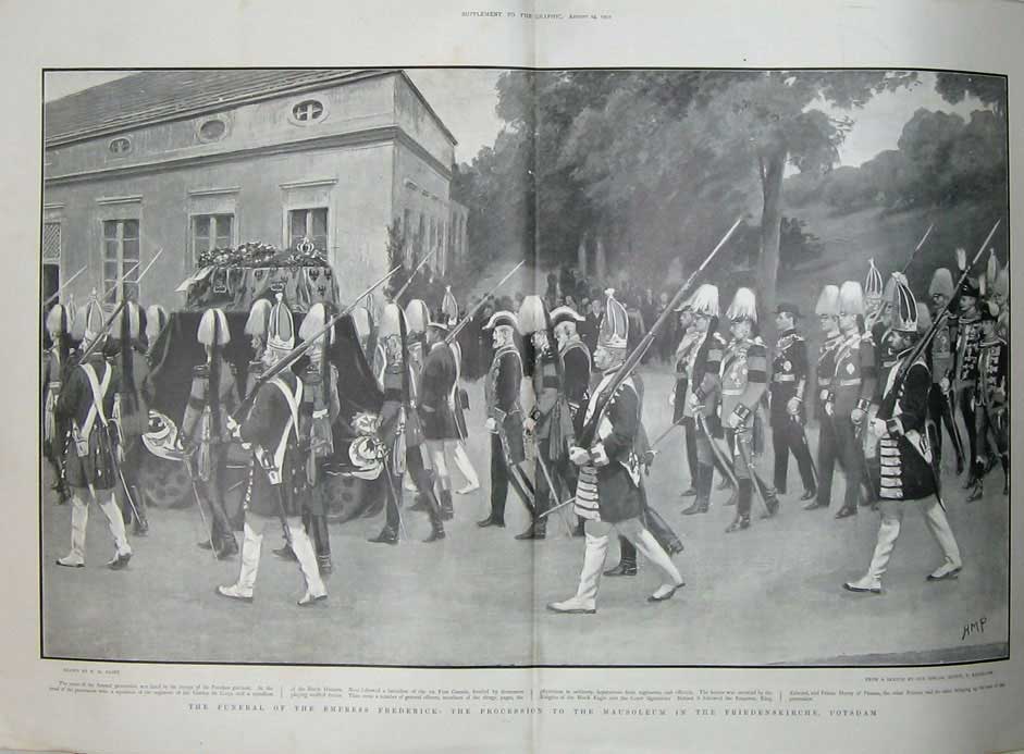Antique Old Print 1901 Funeral Empress Frederick Mausoleum Potsdam Coffin 20th