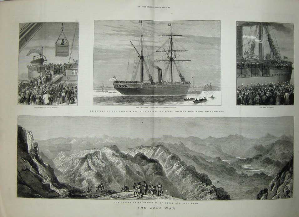 Old Antique Print 1879 Zulu War Tugela Valley Pretoria Ship Natal Land 19th