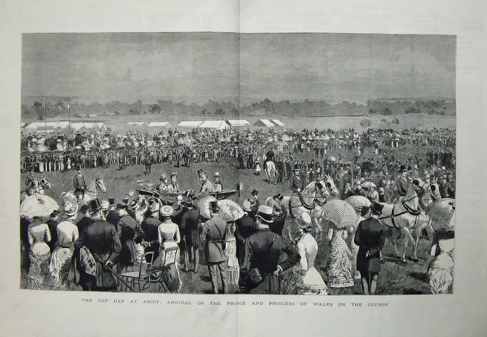 Old Antique Print 1882 Cup Day Ascot Prince Princess Wales Horses Course 19th