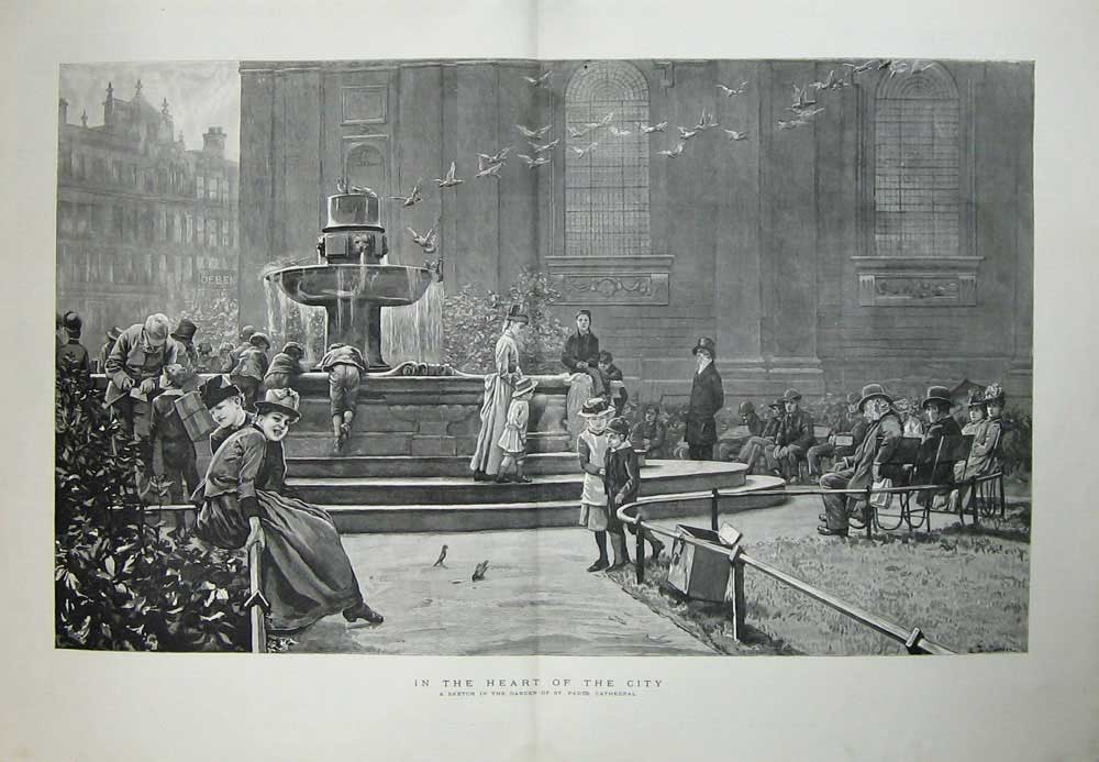 Old Antique Print Garden St Paul'S Cathedral Church London 1889 Fine Art 19th