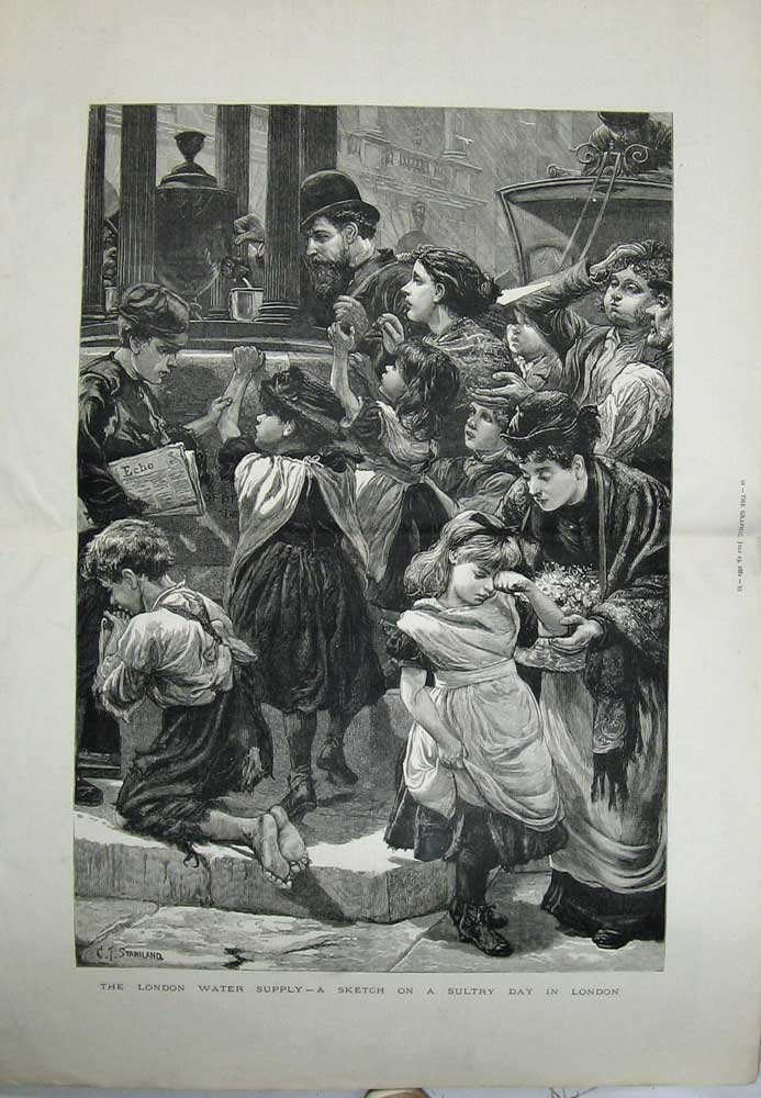 Old Antique Print London Water Supply 1881 Children Staniland Fine Art 19th