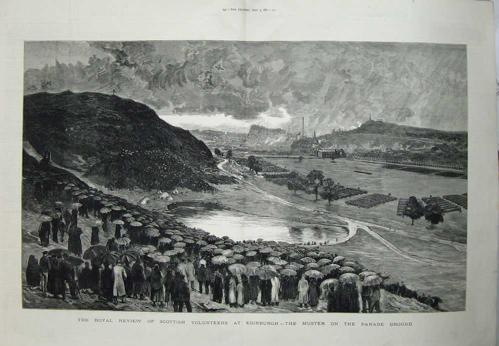 Old Antique Print Review Scottish Volunteers Edinburgh 1881Parade Muster 19th