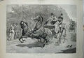 Original Old Antique Print 1881 Country Lane Horses Carriage Dog Street People
