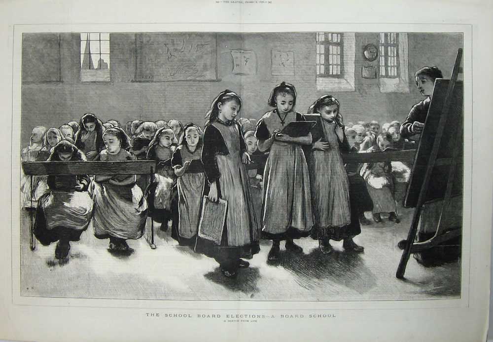 Old Antique Print School Board Elections 1876 Children Teacher Fine Art 19th