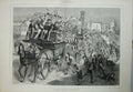 Old Antique Print 1877 Day Country Horses Carriage Children Church River 19th