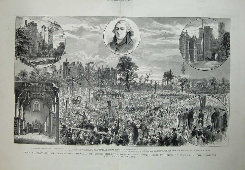 Antique Old Print Prince Princess Wales Lambeth Palace Sunday School 1880 19th