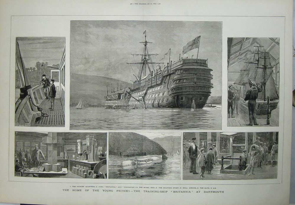 Old Antique Print 1877 Prince'S Training Ship Britannia Dartmouth Navy 19th
