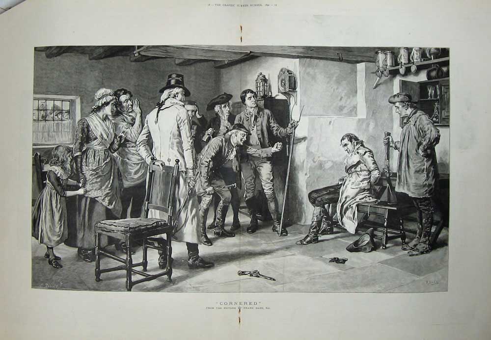 Old Antique Print Man Prisoner 1890 House Little Girl Weapons Fine Art 19th