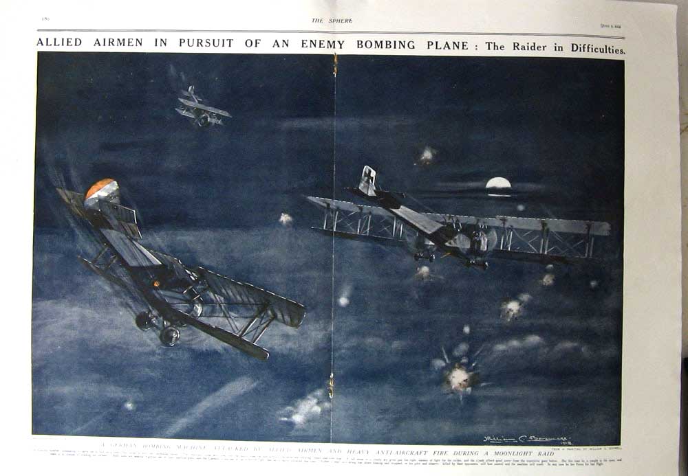 Antique Old Print 1918 Anti-Aircraft Gunners German Bombing Machine Plane 20th