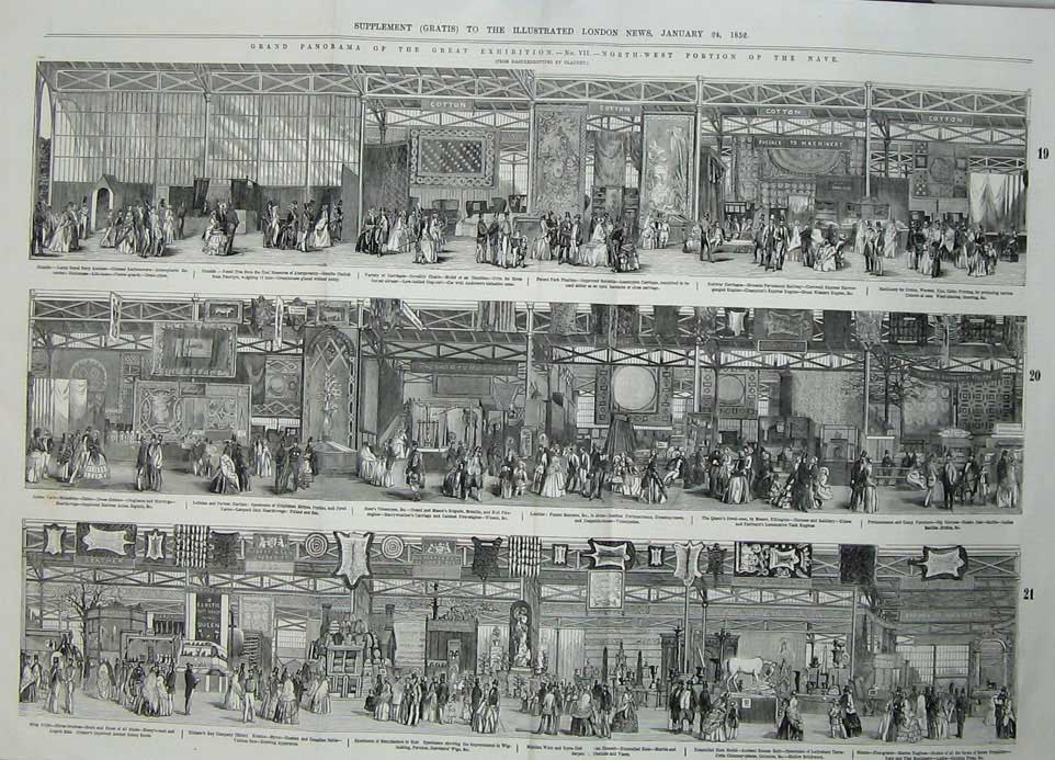 Old Antique Print 1852 Great Exhibition Model Leather Railway Carriages 19th