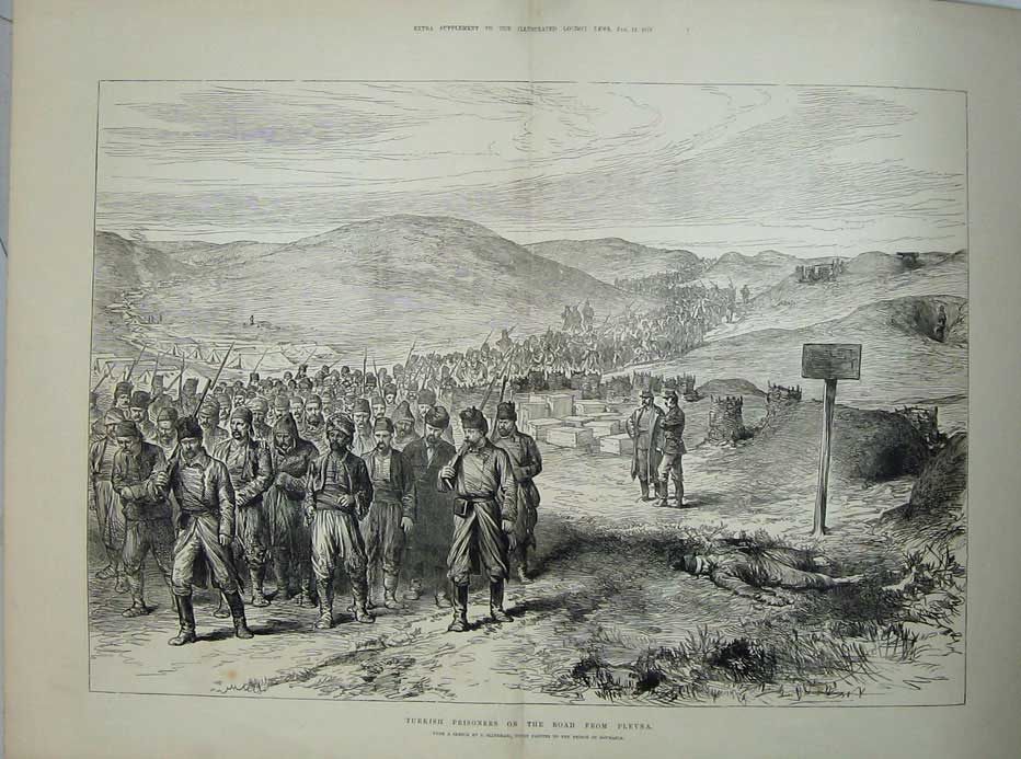 Original Old Antique Print 1878 Turkish Prisoners War Plevna Siers Marching