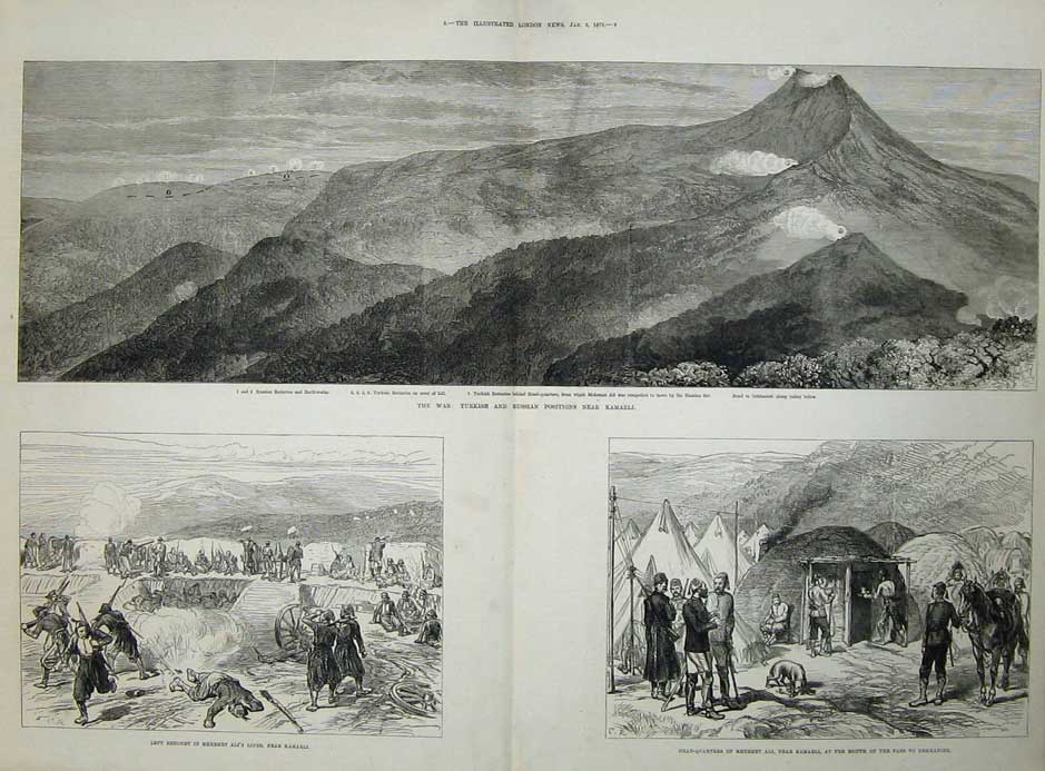 Original Old Antique Print 1878 War Turkish Russian Siers Kamarli Redoubt Army