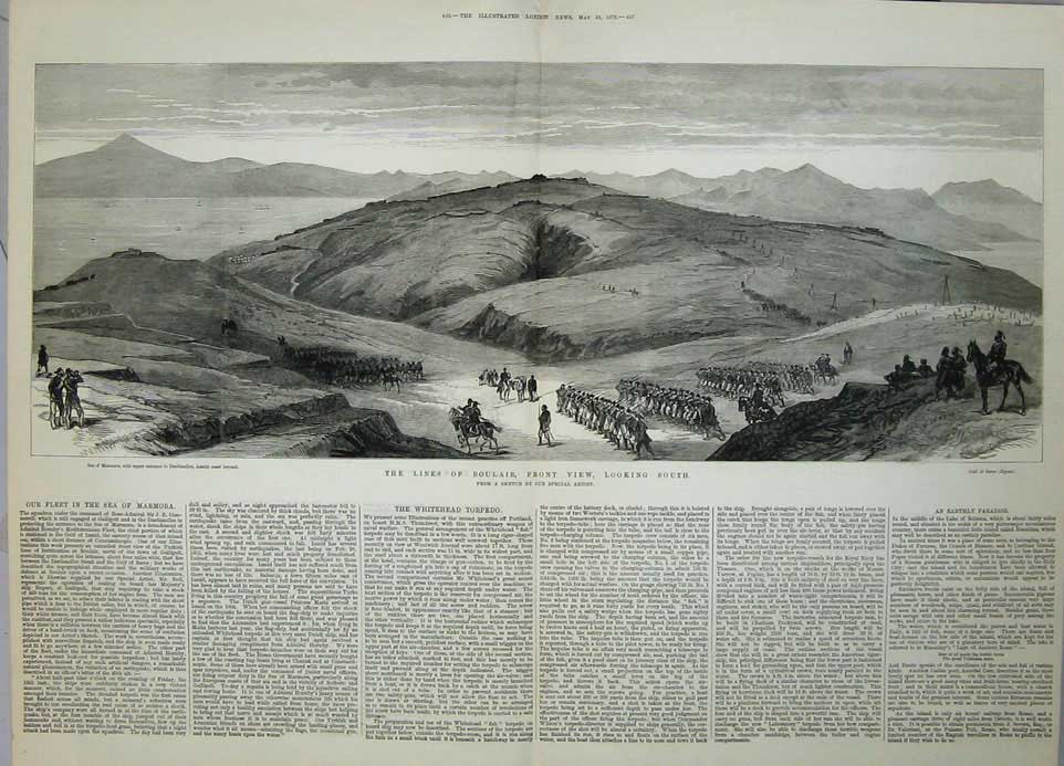 Original Old Antique Print 1878 Marmora Boulair Siers War Mountains Gulf Saros
