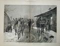 Original Old Antique Print Russian Siers Turkish Village War 1878 Horses Art