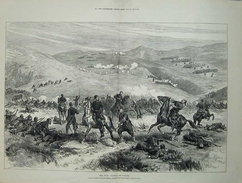 Old Antique Print War 1877 Battle Taghir Turkish Siers Asia Army Horse 19th