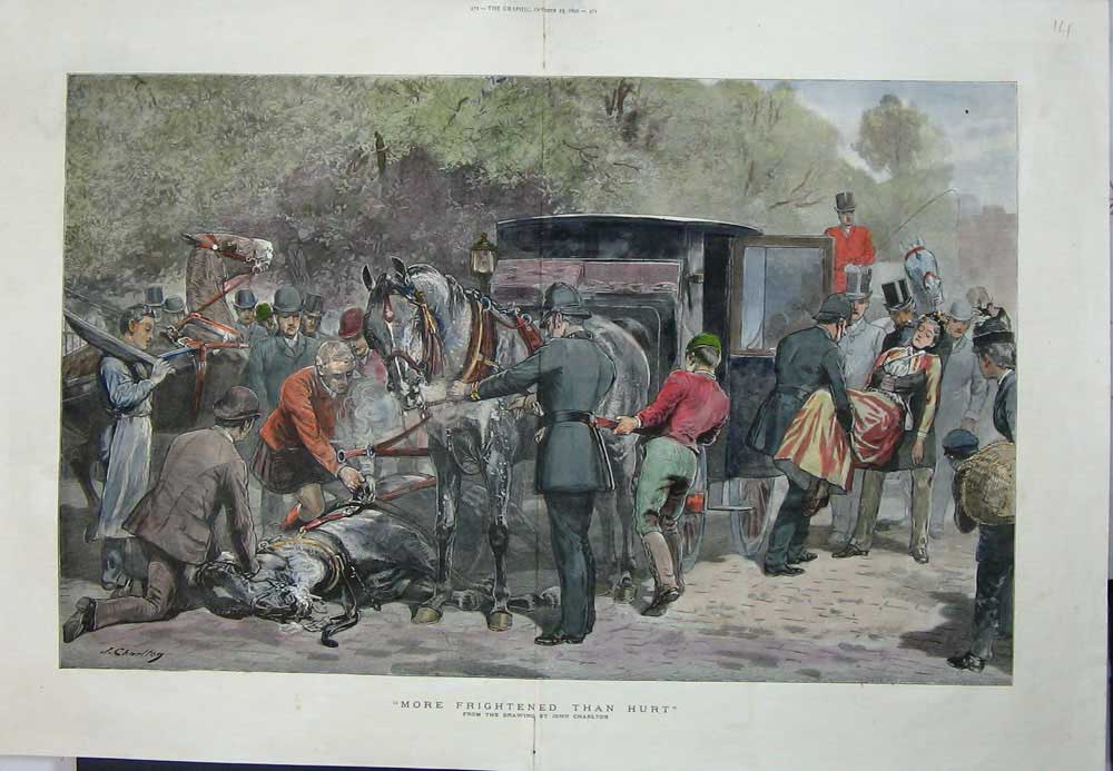 Original Old Antique Print 1890 Horse Carriage Accident Transport John Carlton