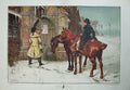 Old Antique Print 1884 Winter Snow Travellers Inn Horse Men Waller Art 19th