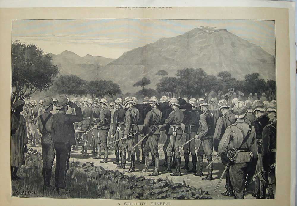Original Old Antique Print 1885 Siers Funeral Herbert Stewart War Sepia 19th