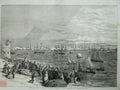 Old Antique Print 1854 Queen Portrsmouth Baltic Fleet Ships Boats People 19th