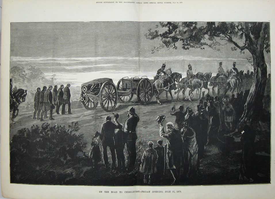 Original Old Antique Print 1879 Funeral Procession Horses Siers Coffin Prince