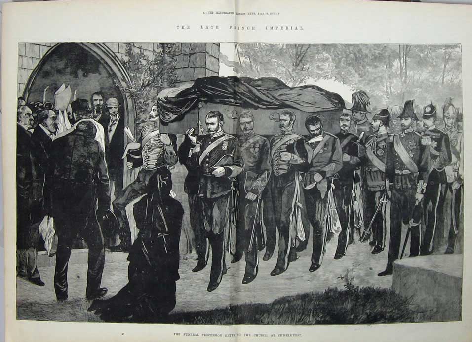 Old Antique Print 1879 Prince Imperial Funeral Church Chiselhurst Coffin 19th