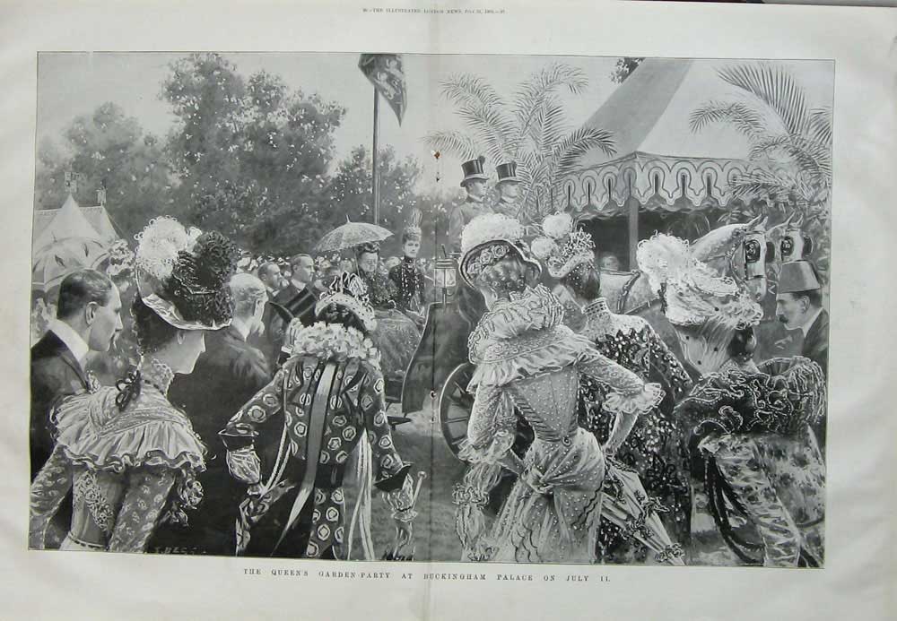 Old Antique Print 1900 Queen'S Garden Party Buckingham Palace London Art 20th
