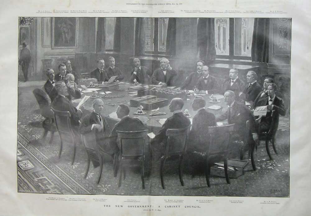 Old Antique Print 1900 Government Cabinet Council Cadagan Halsbury Men 20th