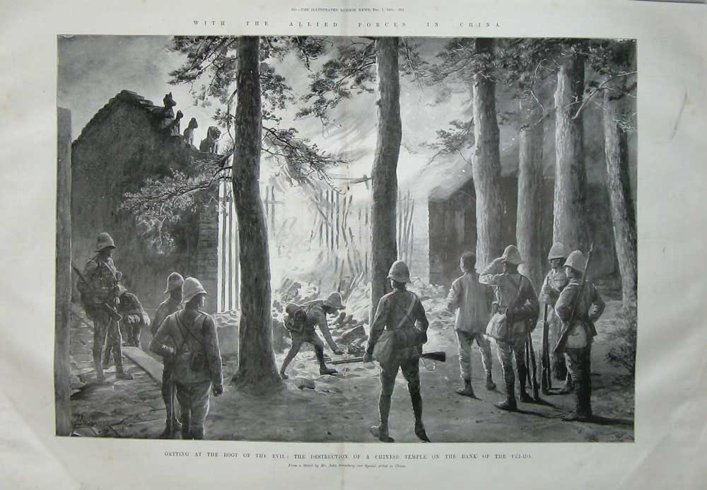 Old Antique Print 1900 War China Siers Temple Pei-Ho River Shanhaikuan 20th