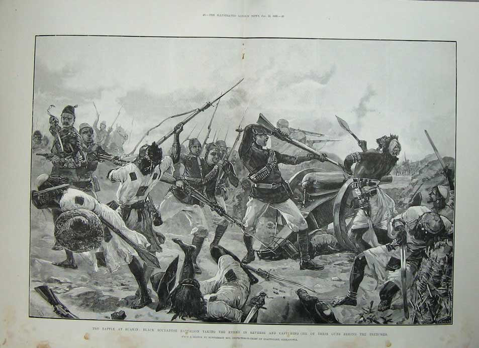 Old Antique Print 1889 Battle Suakin War Soudanese Siers Trenche Egypt 19th