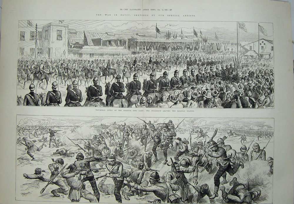 Original Old Antique Print 1882 War Egypt Khedive Cairo Siers Tel-El-Kebir