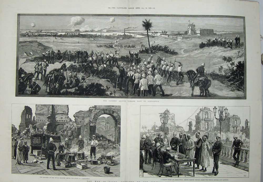 Original Old Antique Print 1882 War Egypt Ramleh Alexandria Kitchen Siers Art