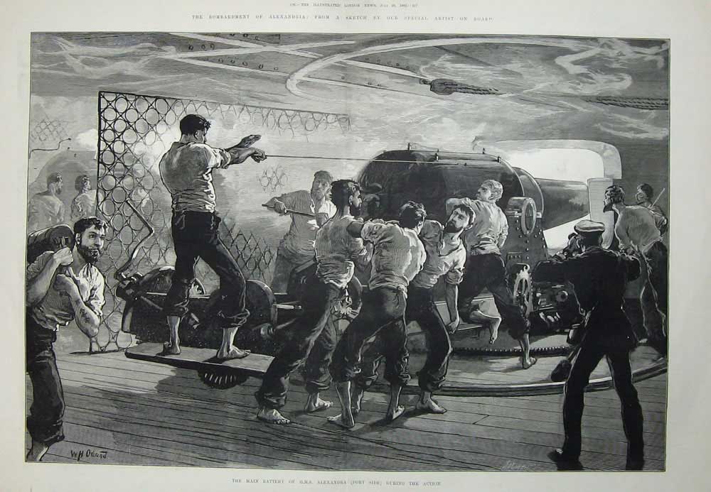 Old Antique Print Battery H.M.S Alexandra Port War Battle Navy 1882 Art 19th