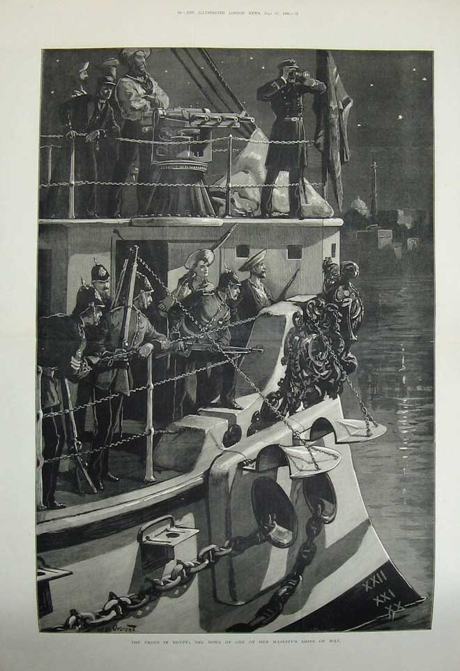 Original Old Antique Print 1882 War Egypt Bow Ship Siers Army Overend Fine Art
