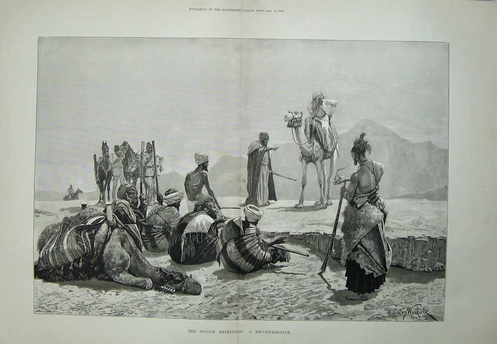 Antique Old Print Soudan Expedition 1884 Reconnaissance Camel Weapons War 19th